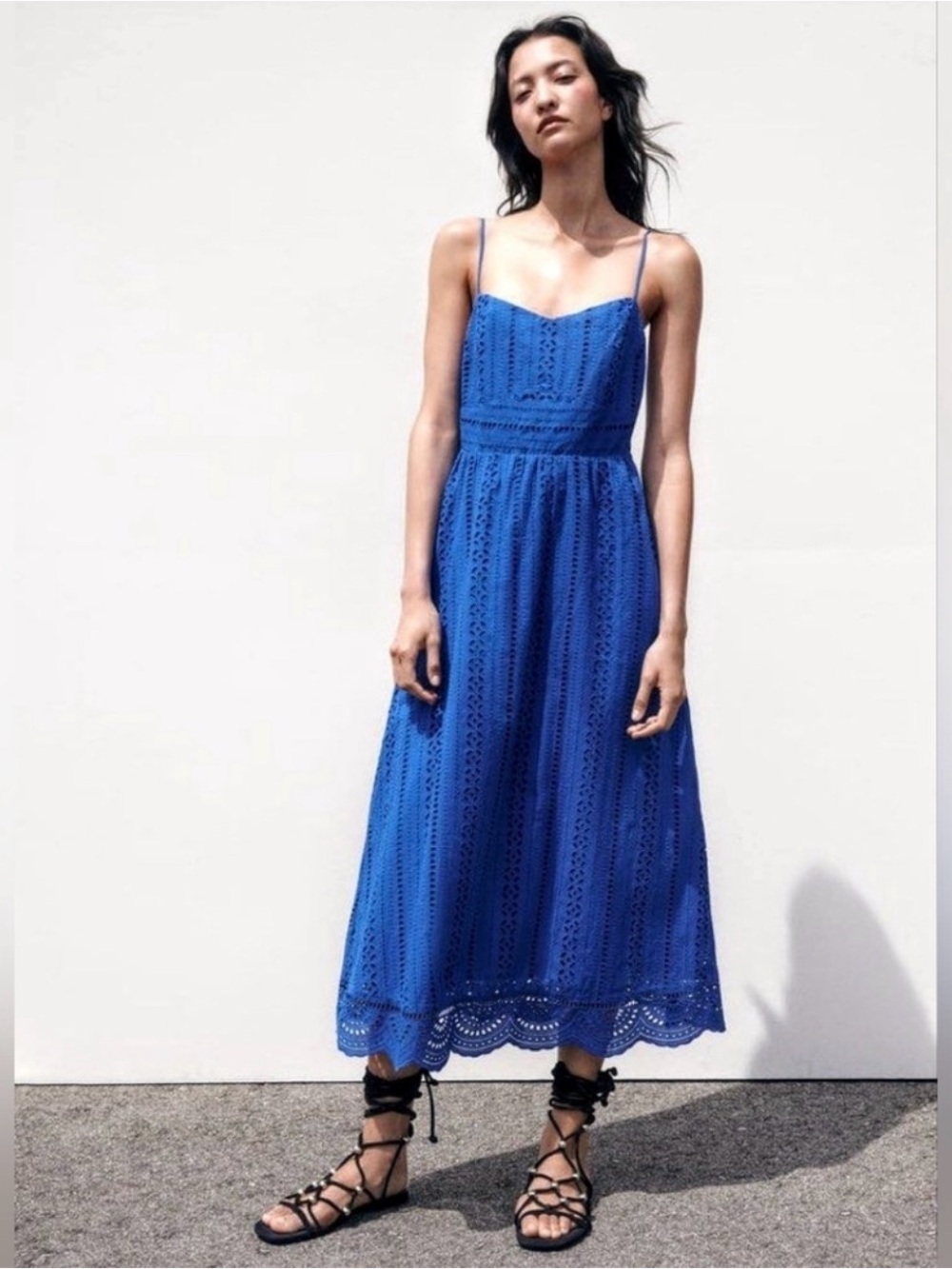 Zara Blue Eyelet Midi Dress L